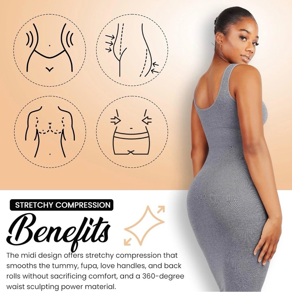 Body Sculpting Grey Short‎ Dress L-XXL - Picture 2 of 6